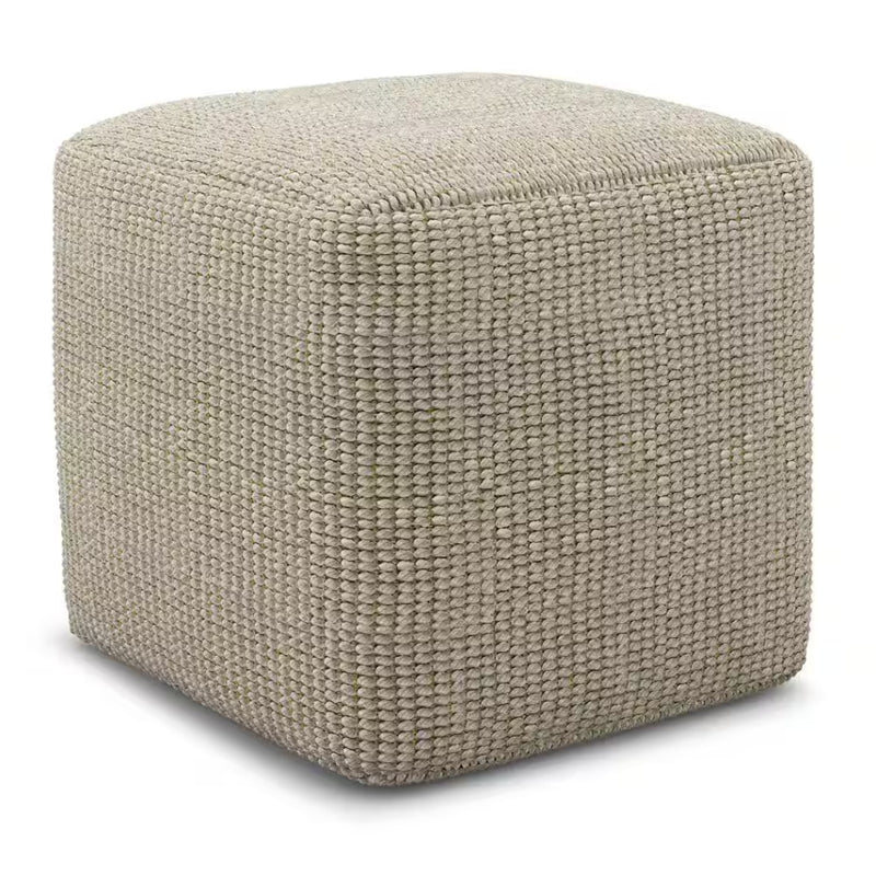Square Woven Fabric Pouf - Cream