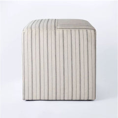 Lynwood Square Upholstered Cube - Cream Wide Stripe