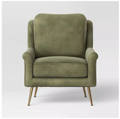 Carmine Luxe Arm Accent Chair with Brass Legs - Sage Green Velvet