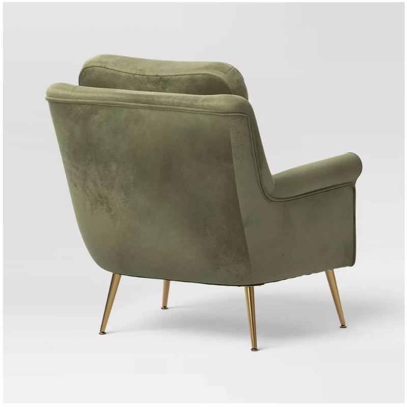 Carmine Luxe Arm Accent Chair with Brass Legs - Sage Green Velvet