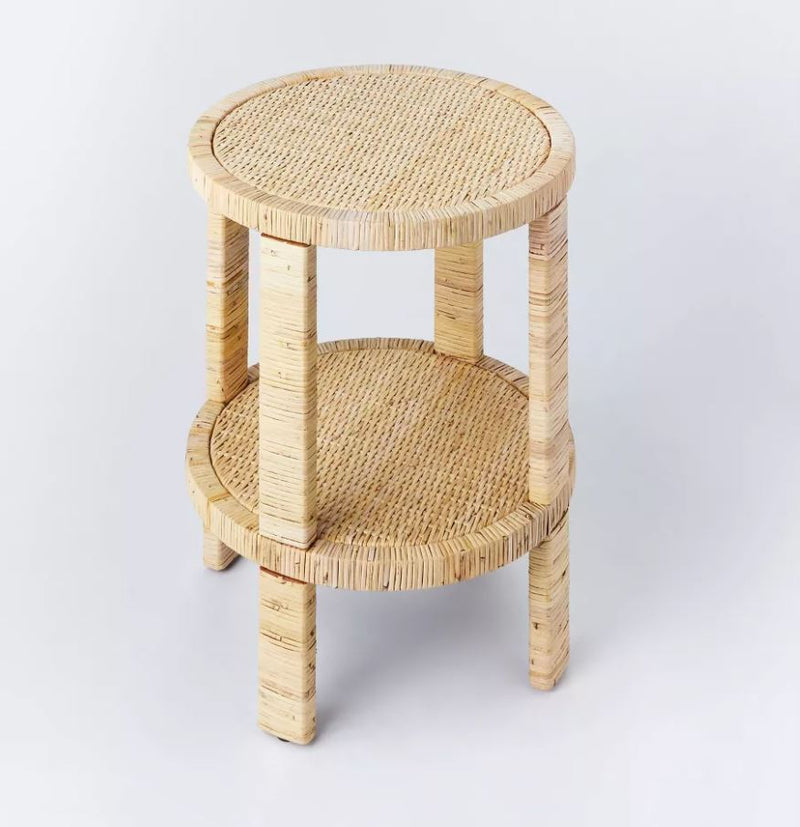 Costa Mesa Round Rattan Wrapped Accent Table - Tan