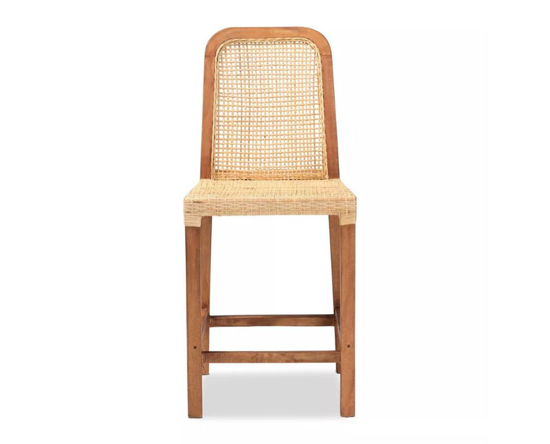 Caspia Wood and Rattan Counter Height Barstool Natural/Walnut