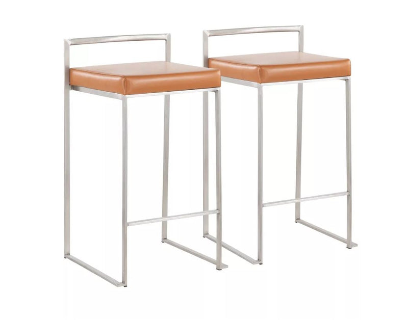 Fuji Counter Height Barstool, Camel Faux Leather/Steel - Set of 2