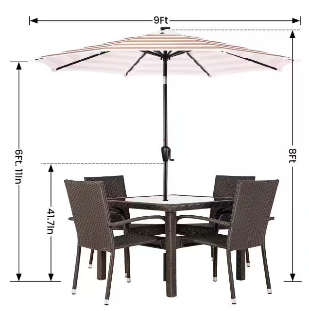 9 ft. Steel Market Solar Lighted Patio Umbrella - Beige/White