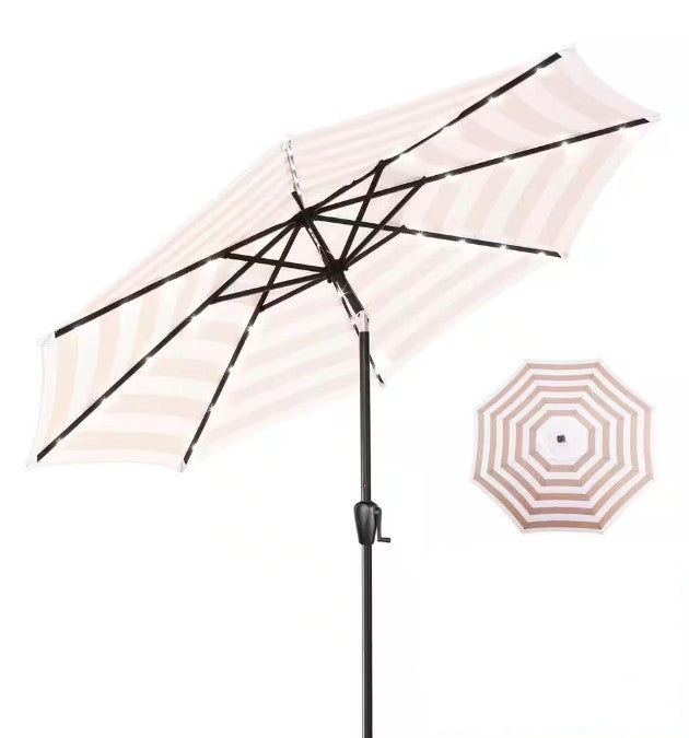 9 ft. Steel Market Solar Lighted Patio Umbrella - Beige/White