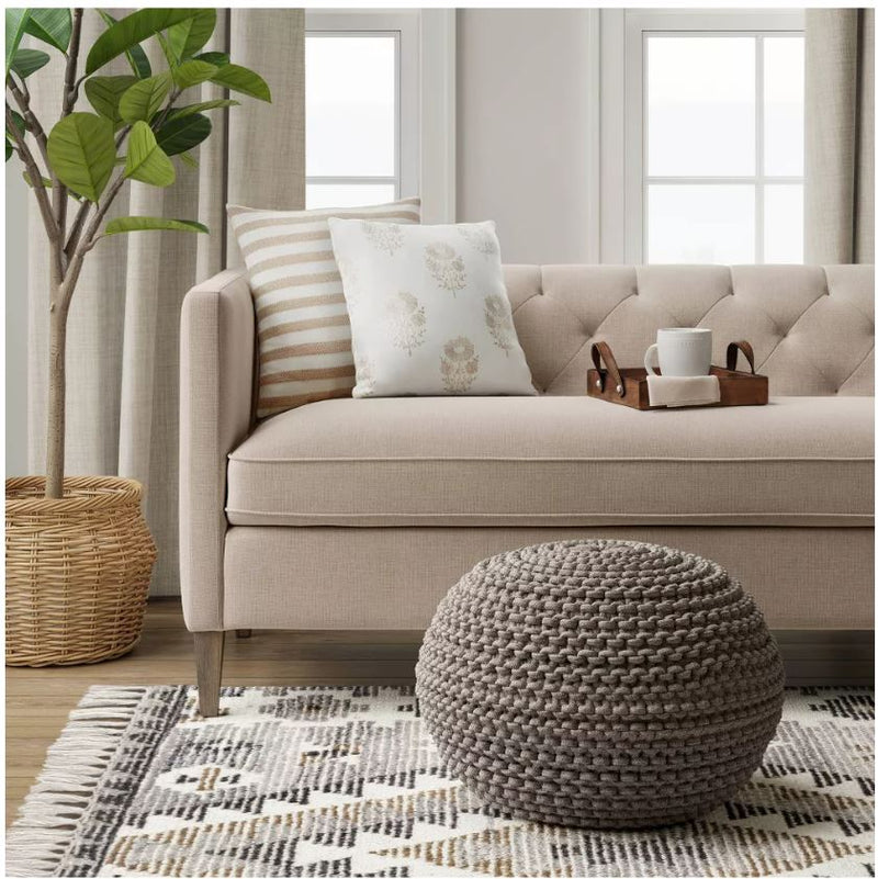 Cloverly Chunky Knit Pouf Grey Wichita Home Outlet