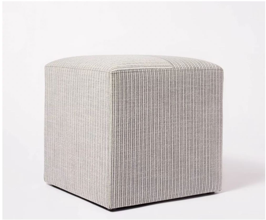 Lynwood Square Upholstered Cube - Tan/Navy Stripe | Wichita Home Outlet