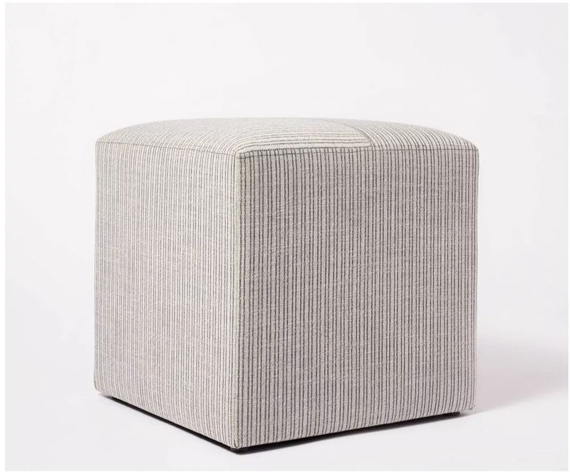 Lynwood Square Upholstered Cube - Tan/Navy Stripe