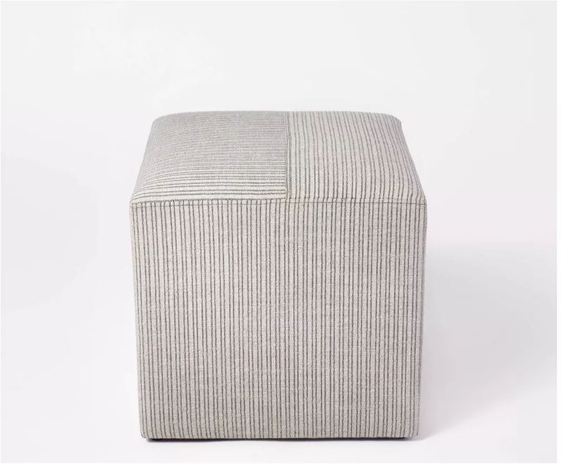 Lynwood Square Upholstered Cube - Tan/Navy Stripe