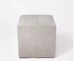 Lynwood Square Upholstered Cube - Tan/Navy Stripe