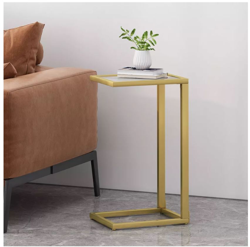 Bagan Modern Glam Glass Top CShaped Side Table Wichita Home Outlet