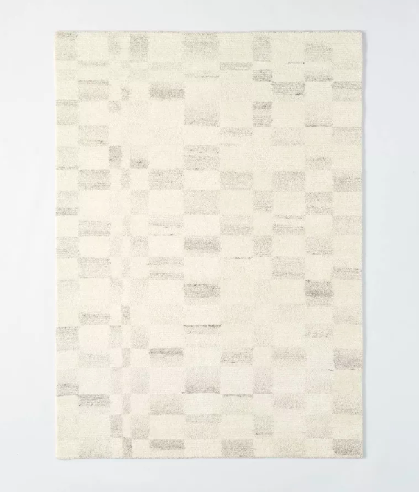 Irregular Checkerboard Tufted Rug - Cream, 7' x 10'