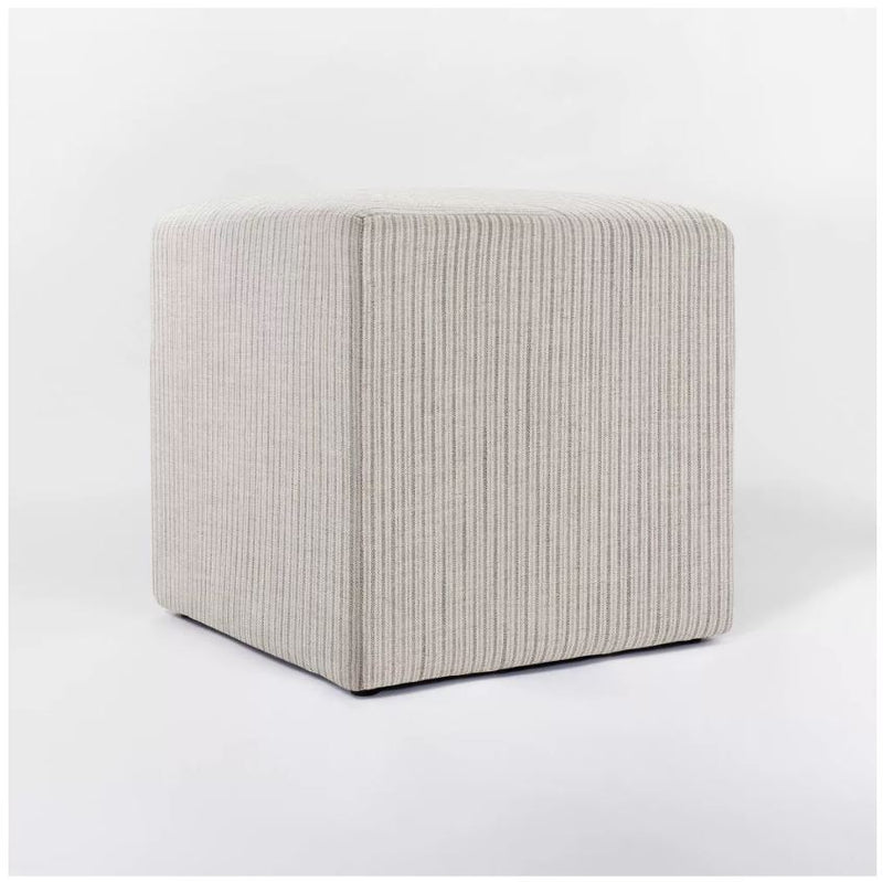 Box Pleat Upholstered Ottoman - Cream
