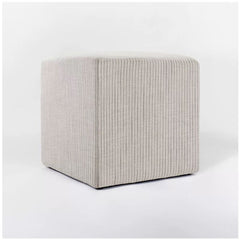 Box Pleat Upholstered Ottoman - Cream