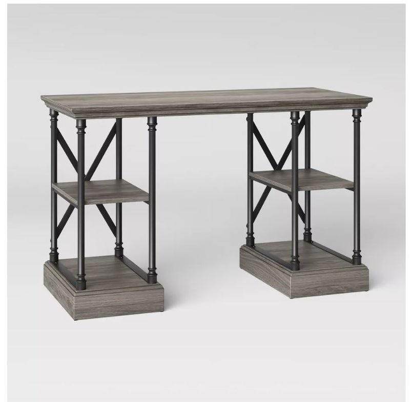 Conway Wood Writing Desk with Storage Gray