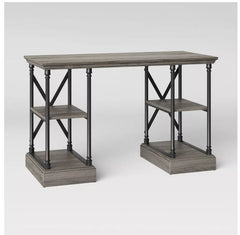 Conway Wood Writing Desk with Storage Gray