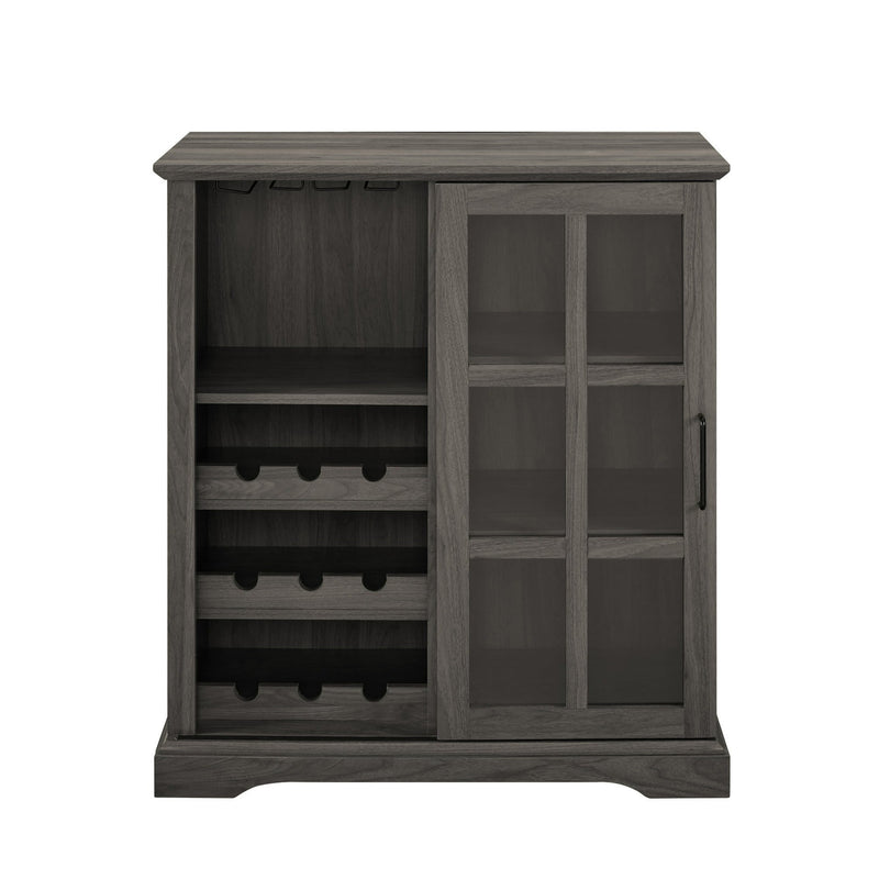 Sliding Glass Slate Grey Walnut Bar Cabinet