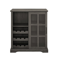 Sliding Glass Slate Grey Walnut Bar Cabinet
