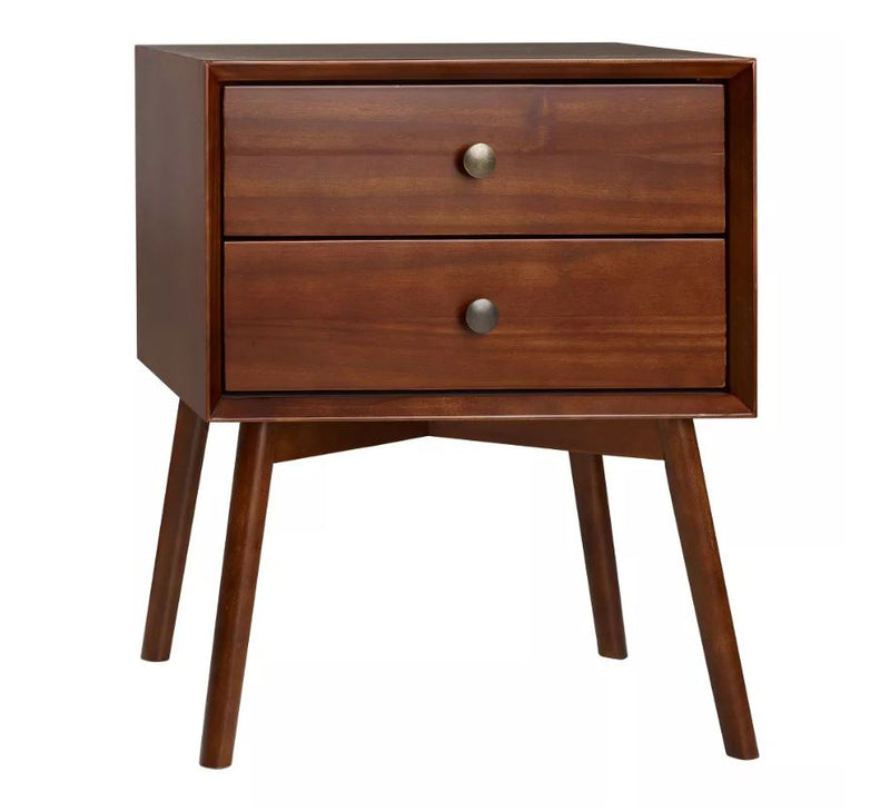 Greenberg 2 Drawer MidCentury Modern Solid Wood Nightstand Walnut