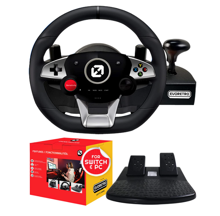 EVORETRO FURY GT-EV3 Racing Wheel Set - Works for Switch, PS4 and PC