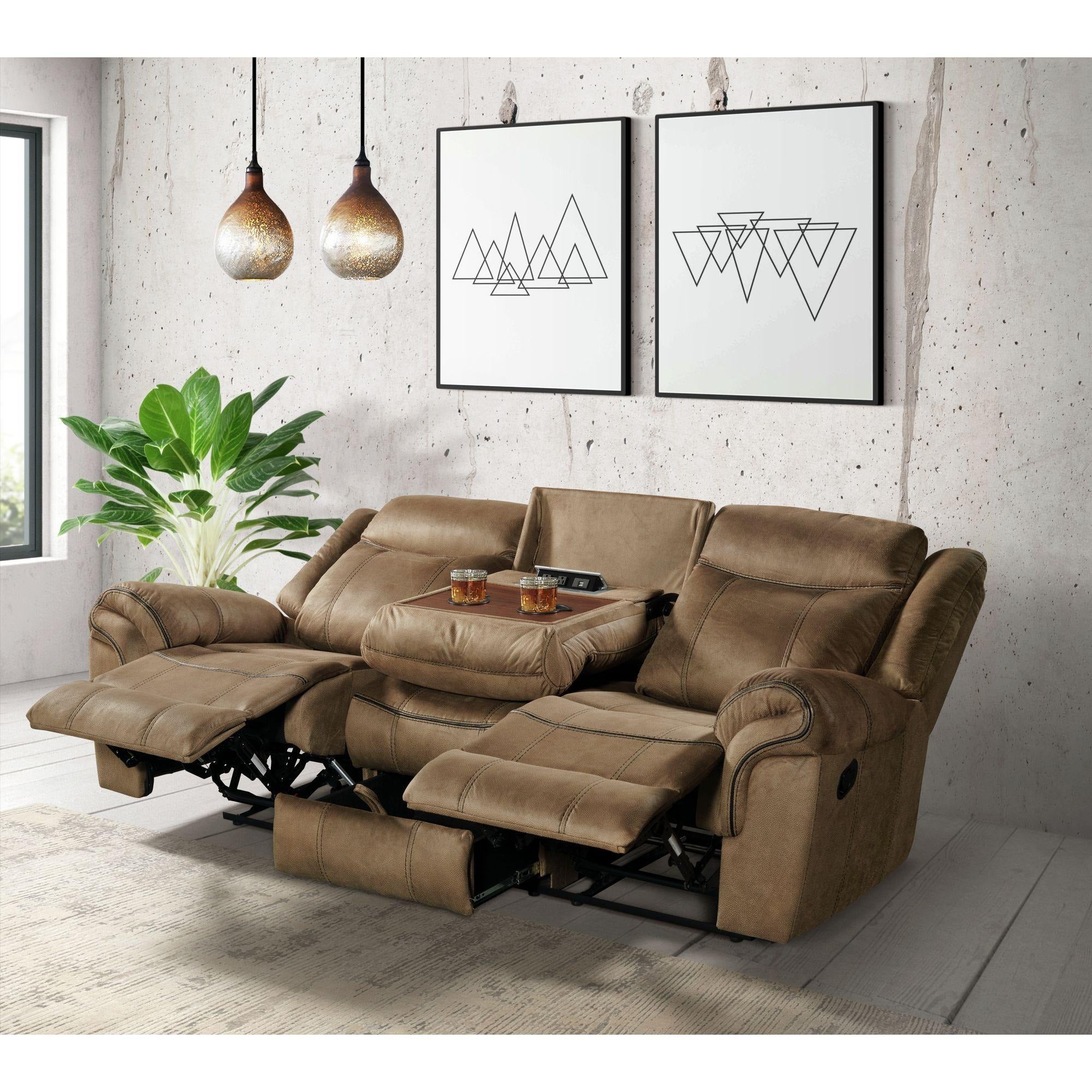 Sorrento Motion Sofa with Dropdown - Brown - Wichita Home Outlet