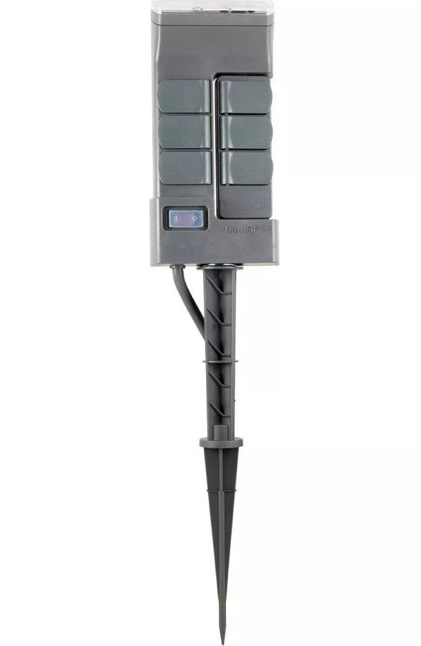 GE Outdoor Digital Stake Timer 6 Grounded Outlet Dusk to Dawn Photocell On/Off 2 Setting 19" Cord: Green Plastic