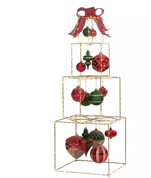 Pre-Lit 52" Stacked Giftbox Décor - Red and Gold