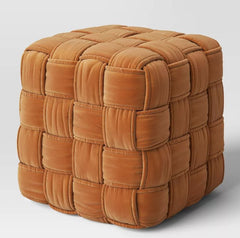 Square Woven Pouf Ottoman - Gold