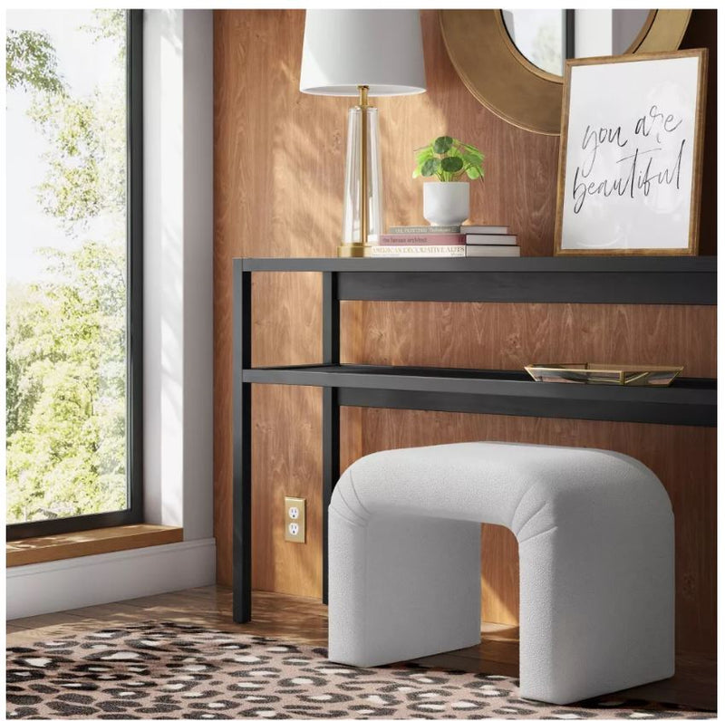 Square Woven Fabric Pouf - Cream