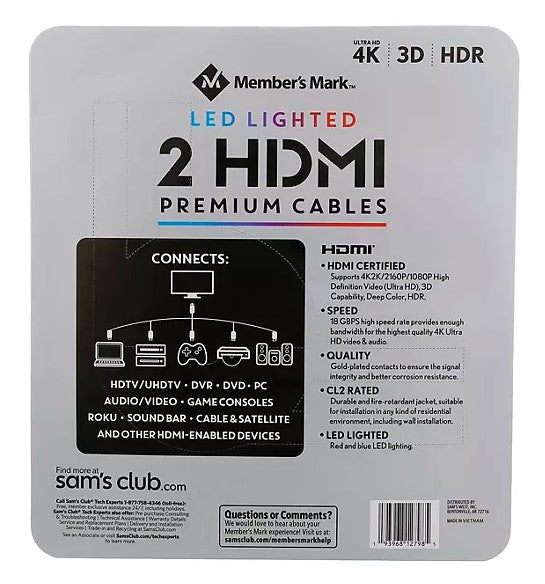 9FT LED Lighted HDMI Premium Cables 2 Pack