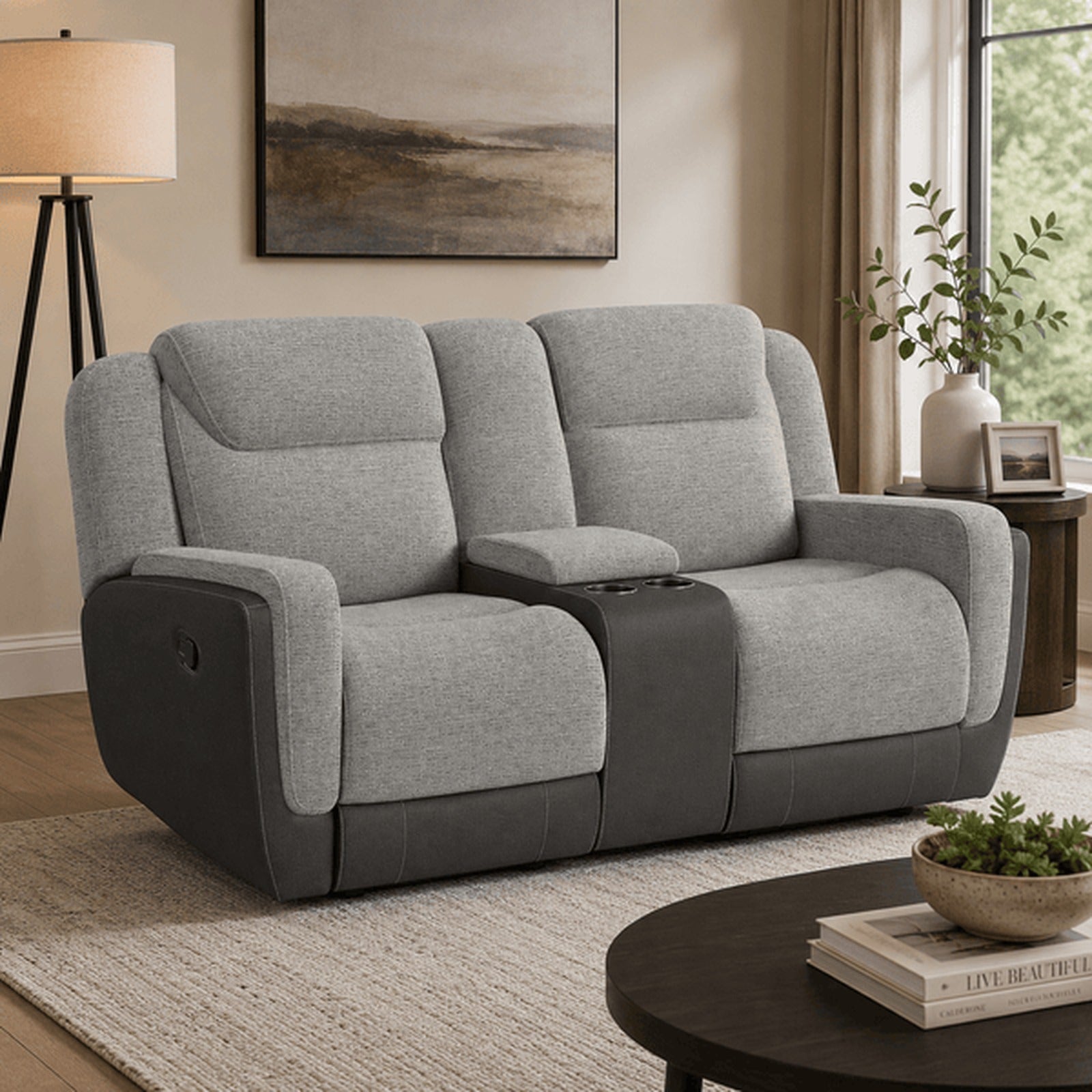 Hornet Manual Reclining Glider Loveseat - Grey - Wichita Home Outlet