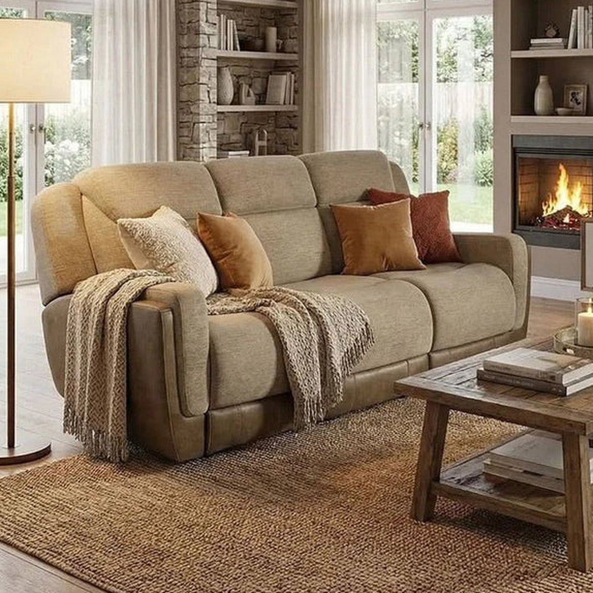 Hornet Manual Reclining Sofa - Beige - Wichita Home Outlet