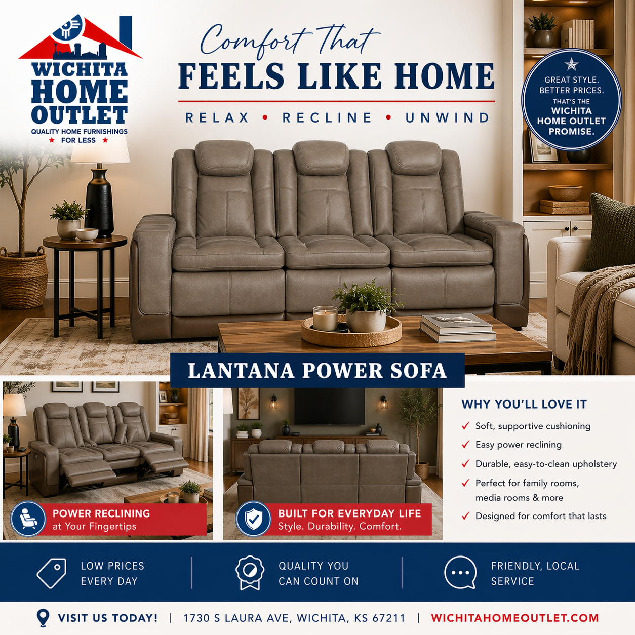 Lantana Rocky Grey/Brown Power Sofa