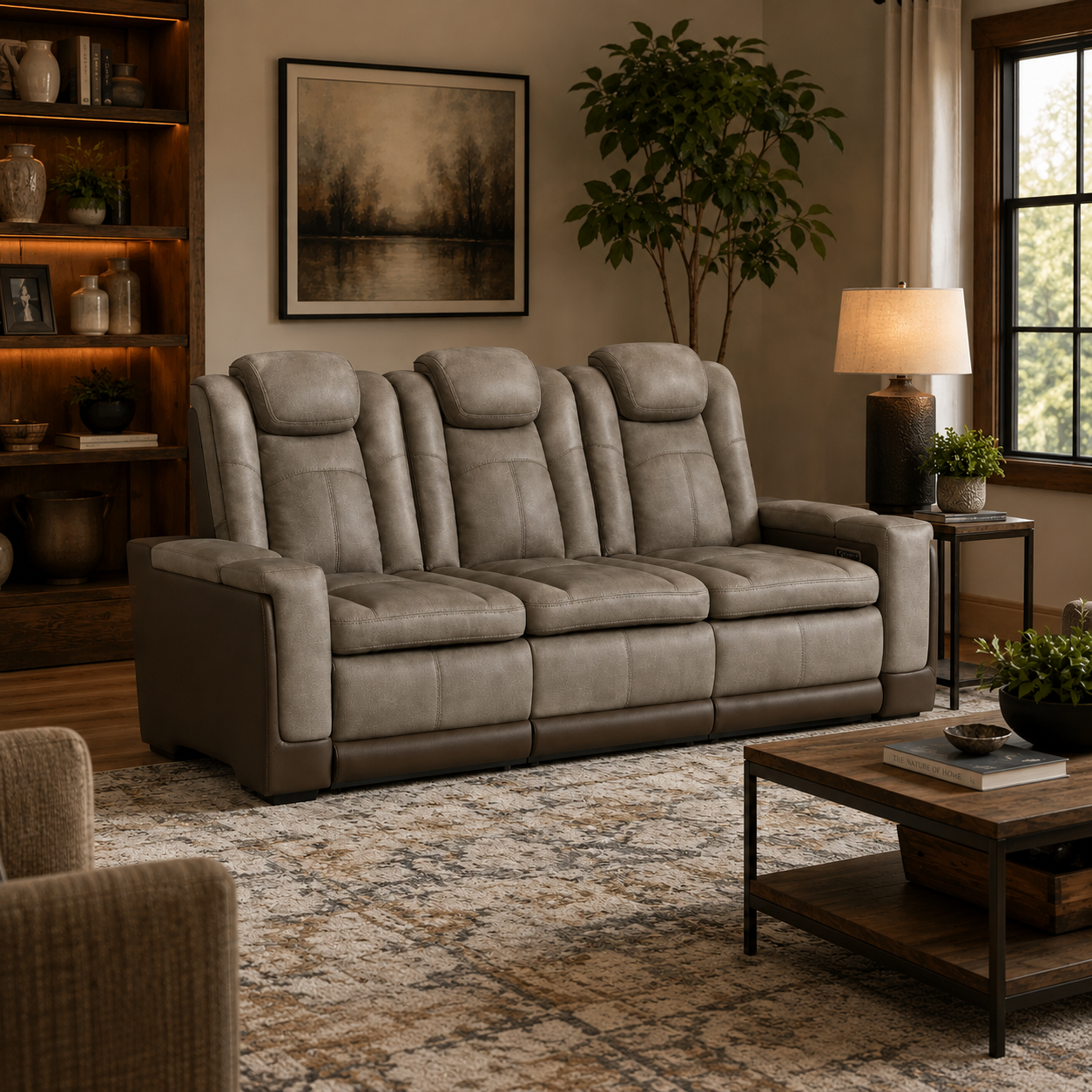 Lantana Rocky Grey/Brown Power Sofa