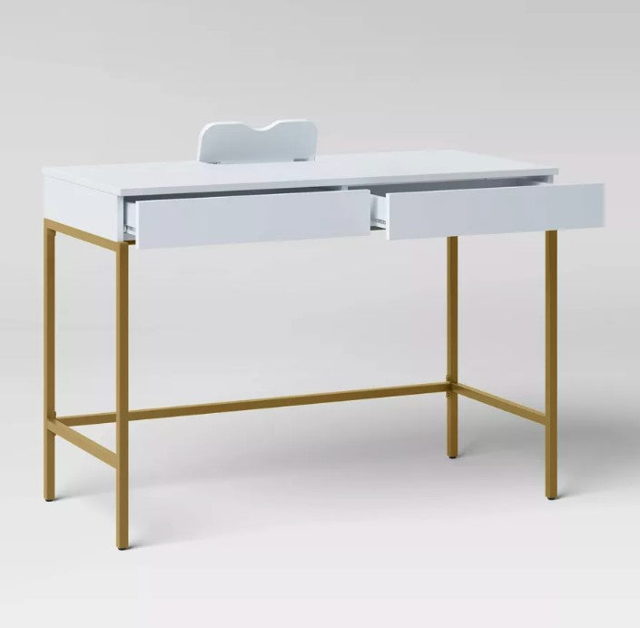 Loring Wood Writing Desk with Drawers and Charging Station - White