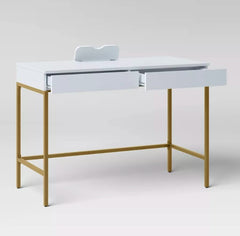 Loring Wood Writing Desk with Drawers and Charging Station - White