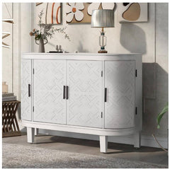 Wood Storage Cabinet with Antique Pattern Doors in White