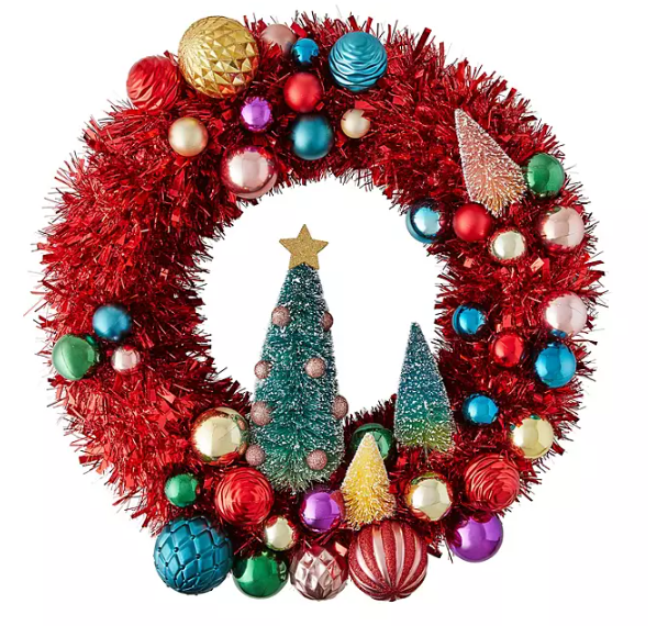 24" Shatterproof Ornament Tinsel Wreath - Multicolor