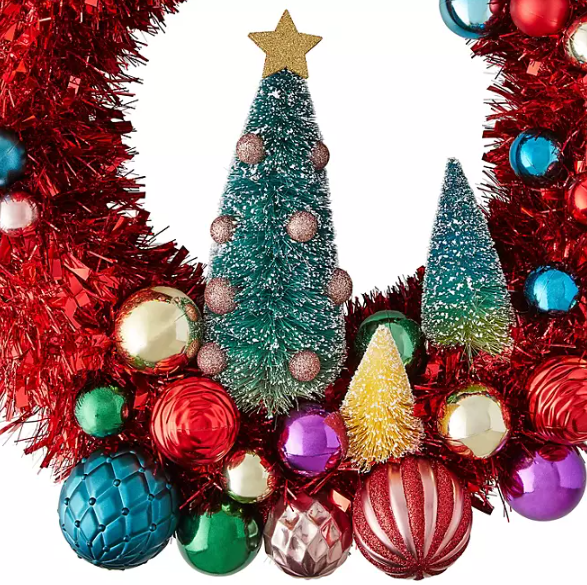 24" Shatterproof Ornament Tinsel Wreath - Multicolor