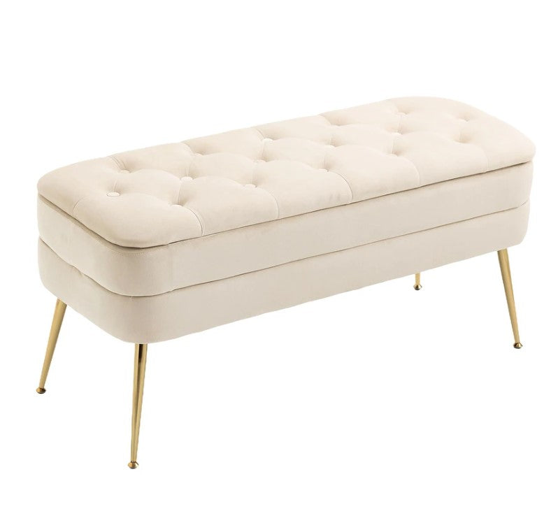 Upholstered Fabric Storage Ottoman - Beige