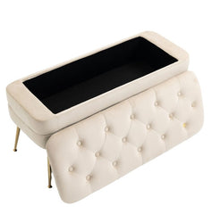 Upholstered Fabric Storage Ottoman - Beige