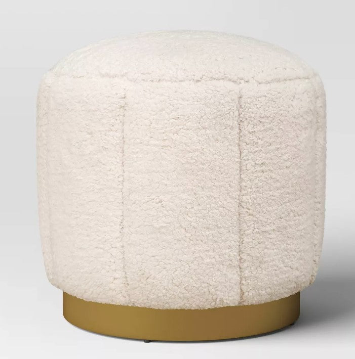 Holley Mongolian Fur/Wood Ottoman Cream