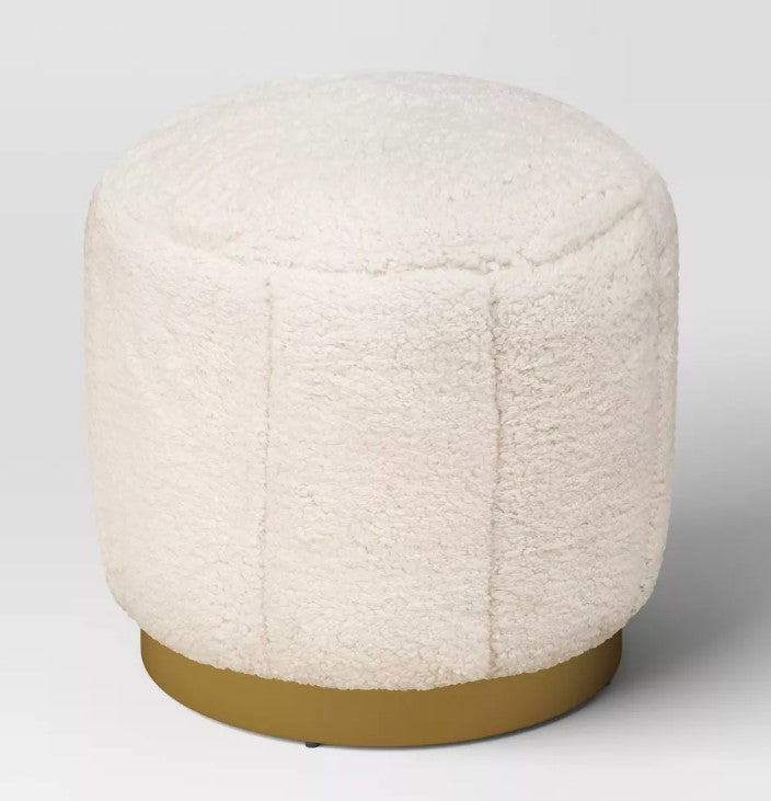 Galena Channel Tufted Shearling Brass Ottoman