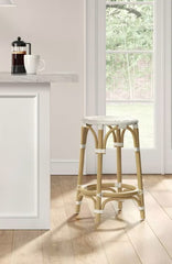 Perry Rattan Backless Woven Counter Height Barstool - White