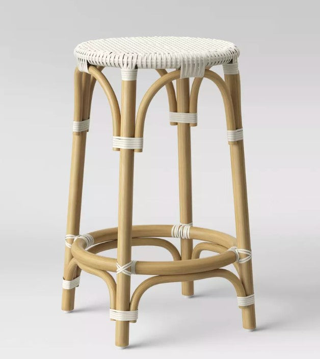 Perry Rattan Backless Woven Counter Height Barstool - White