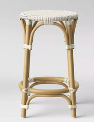 Perry Rattan Backless Woven Counter Height Barstool - White