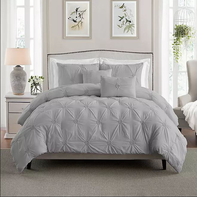 Ultra Plush Floral Pintuck Comforter Set Full/Queen (Gray) | Wichita ...