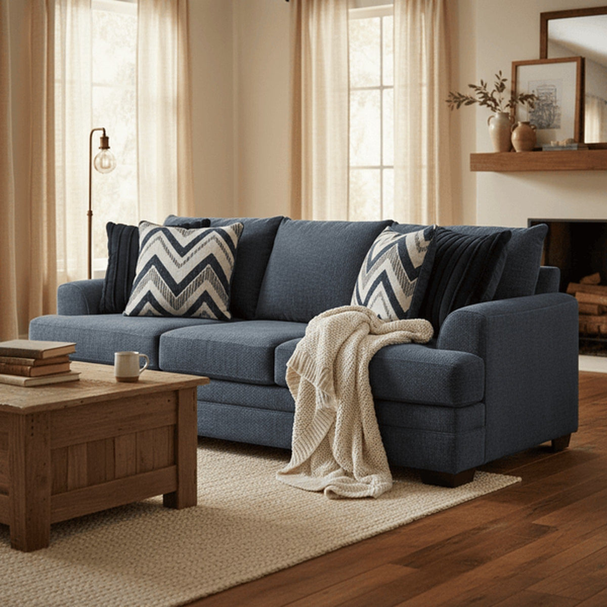 Fabric Sofa - Pippa Navy - Wichita Home Outlet