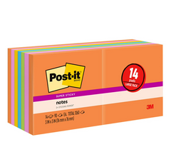 Post-it Super Sticky Notes, 3 in. x 3 in., Energy Boost Collection, 14 Pads/Pack