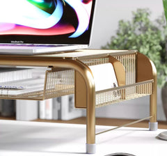 Mesh Metal Desktop Monitor Stand Riser - Gold